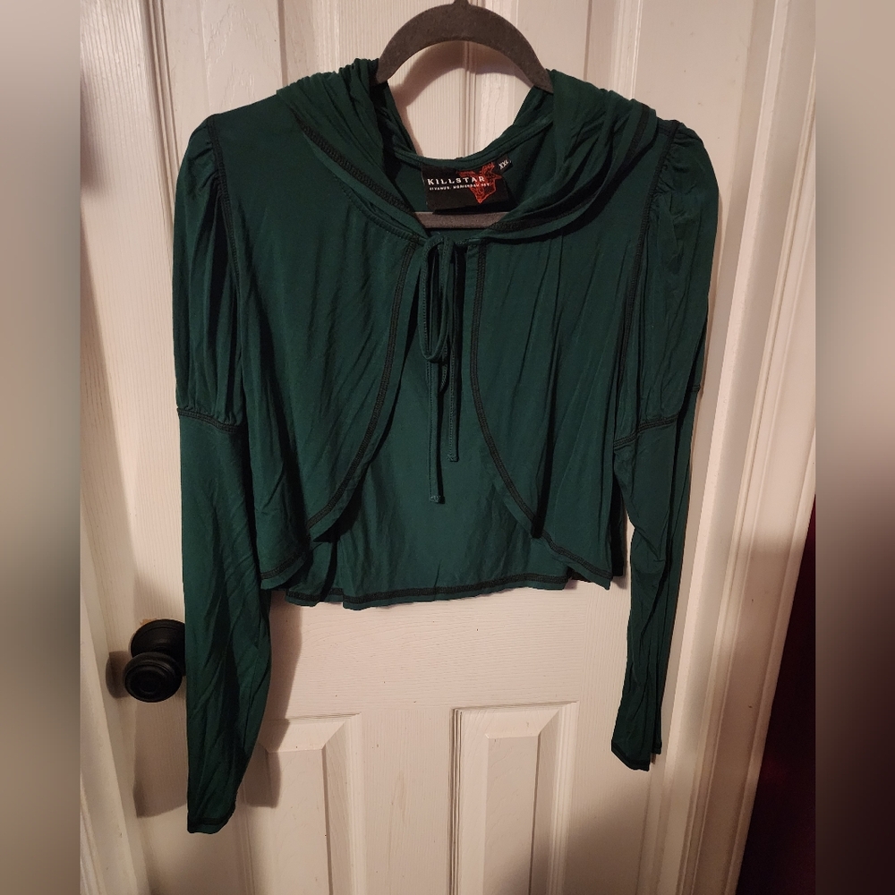 Killstar cropped hooded puff sleeved shrug size XXL in emerald green